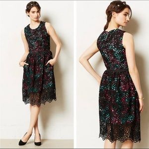 Anthropologie Wolven Garden Terrace Lace Jewel Tone Fit & Flare Dress w/ Pockets